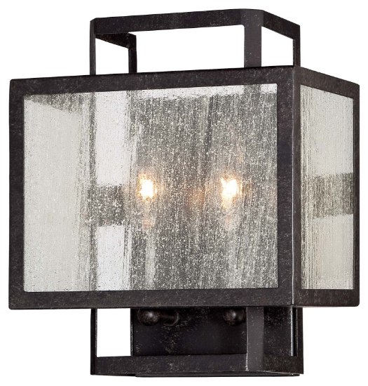 Foto para 60w SW 2 Light Wall Sconce Aged Charcoal Clear Seeded