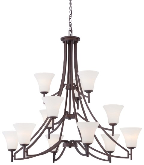 Picture of 60w SW 12 Light Chandelier Vintage Bronze Etched White