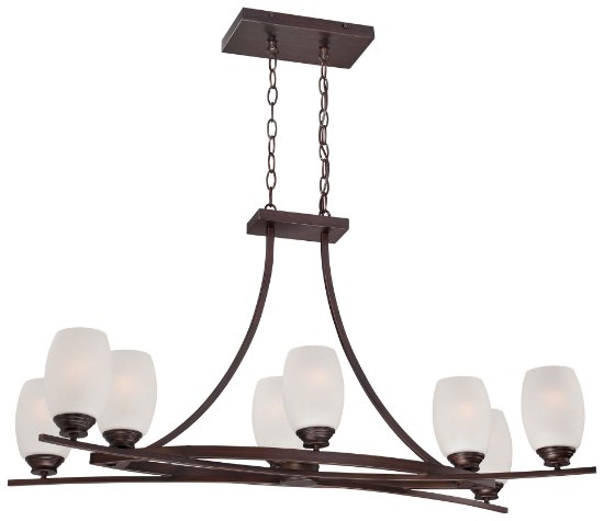 Picture of 100w SW 8 Light Island Light Dark Brushed Bronze (Painted) Etched White Seeded