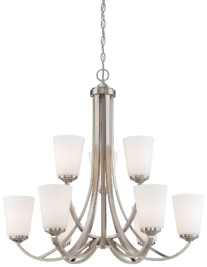 Foto para 100w SW 9 Light Chandelier Brushed Nickel Etched White