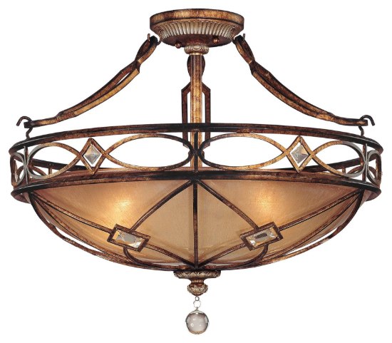 Picture of 100w SW 3 Light Semi Flush Mount Aston Court Bronze Avorio Mezzo Glass