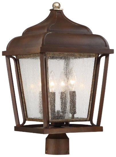 Picture of 60w SW 4 Light Post Mount Dark Rubbed Sienna With Aged S Clear Seedy Glass