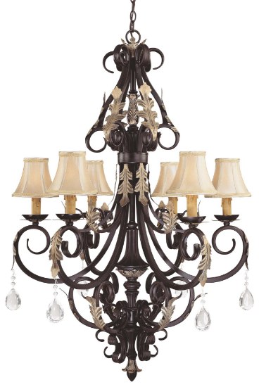 Foto para 40w SW 6 Light Chandelier Castlewood Walnutt W/ Silver Highlights Beige