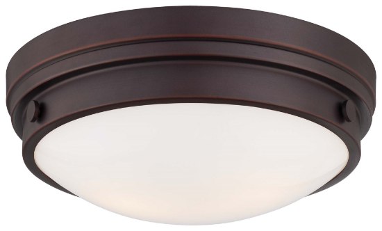 Foto para 60w SW 2 Light Flush Mount Lathan Bronze Clear W/White Paint Inside