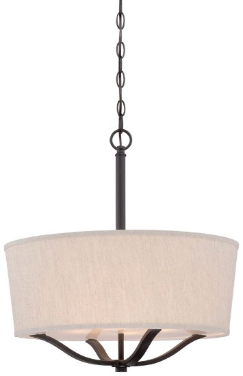 Picture of 100w SW 3 Light Drum Pendant Vintage Bronze Off-White Linen