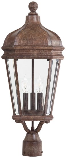 Foto para 60w SW 3 Lt Outdoor Post Mount Vintage Rust Clear Beveled