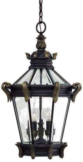 Picture of 40w SW 5 Light Chain Hung Heritage W/ Gold Highlights Clear Beveled Panels