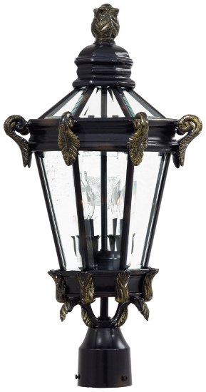 Picture of 60w SW 2 Lt Outdoor Post Mount Heritage W/ Gold Highlights Clear Beveled