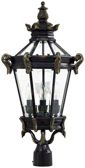 Picture of 40w SW 4 Lt Outdoor Post Mount Heritage W/ Gold Highlights Clear Beveled Panels