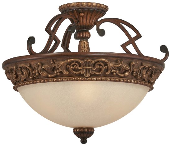 Foto para 60w SW 3 Light Semi Flush Mount Belcaro Walnut Aged Champagne