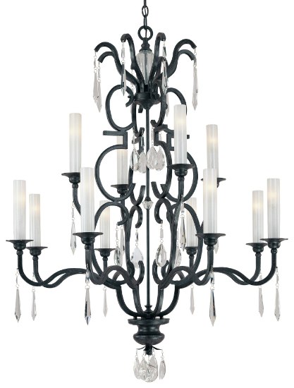 Picture of 40w SW 12 Light Chandelier Castellina Aged Iron White Iris