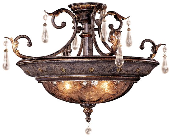 Picture of 100w SW 3 Light Semi Flush Mount Sanguesa Patina Vidrio Artistico