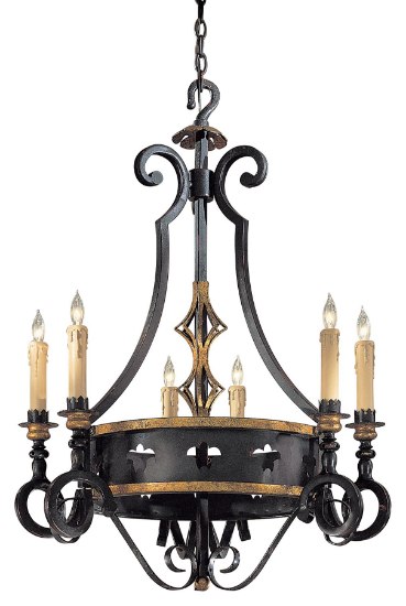 Foto para 60w SW Six Light Chandelier French Black W/ Gold Leaf Highlights