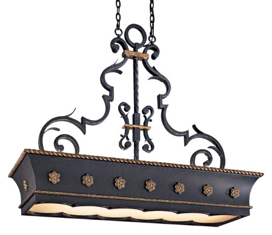 Picture of 60w SW 12 Light Island Light French Black W/ Gold Leaf Highlights Double French Scavo