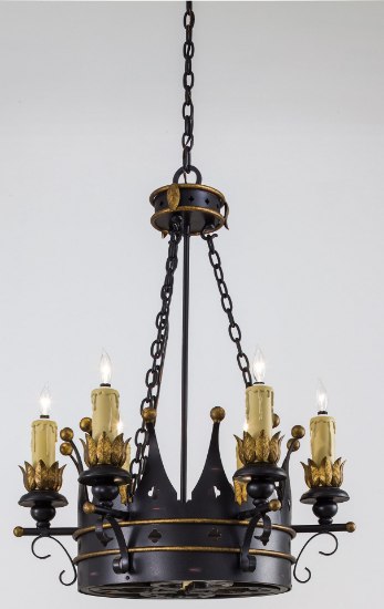 Foto para 120w SW 9 Light Chandelier French Black W/ Gold Leaf Highlights Double French Scavo