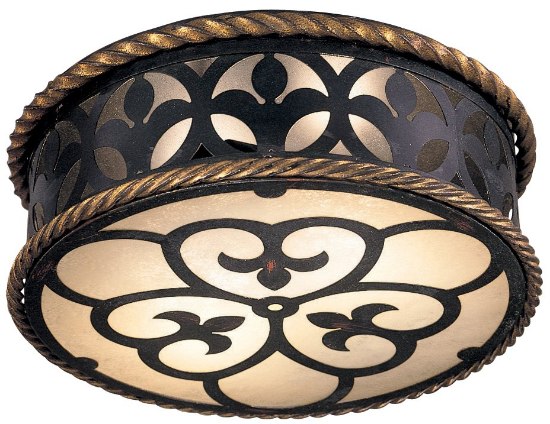 Foto para 60w SW 2 Light Flush Mount French Black W/ Gold Leaf Highlights Double French Scavo