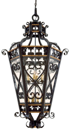 Picture of 120w SW 8 Light Chandelier French Black W/ Gold Leaf Highlights Moire