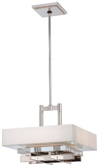 Foto para 75w SW 4 Light Pendant Polished Nickel Mitered White Glass