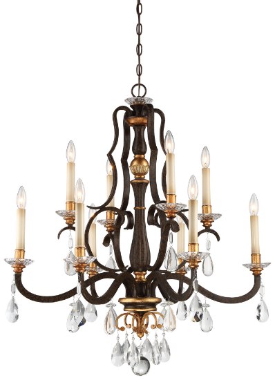 Picture of 60w SW 10 Light Chandelier Raven Bronze W/Sunburst Gold H Clear Glass Cap