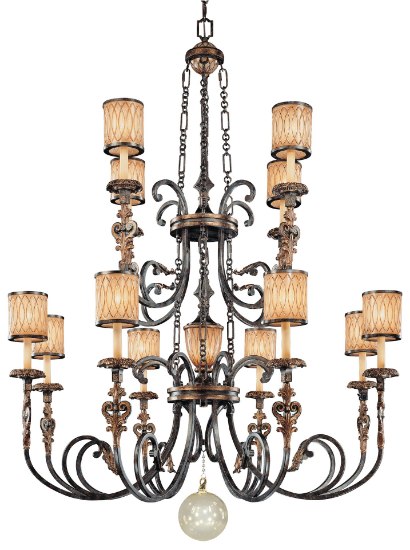 Picture of 120w SW 13 Light Chandelier Terraza Village Aged Patina W/ Gold Leaf Accents Spumante Strato