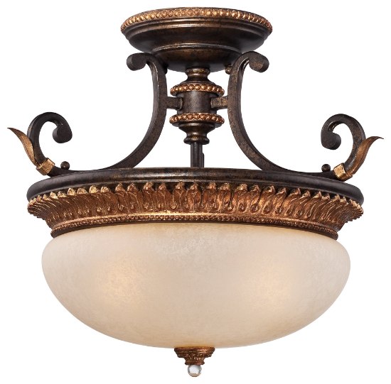 Picture of 60w SW 3 Light Semi Flush Mount French Bronze W/ Gold Highlights Champagne Scavo