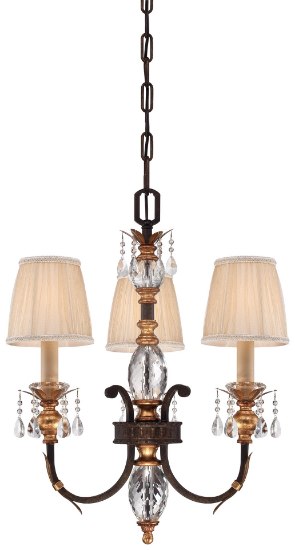 Foto para 60w SW 3 Light Chandelier French Bronze W/ Gold Highlights Pleated Champagne