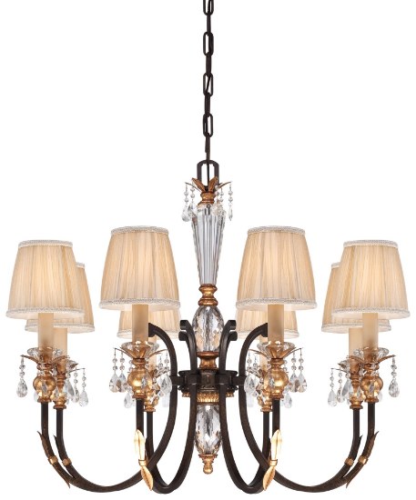 Foto para 60w SW Eight Light Chandelier French Bronze W/ Gold Highlights Pleated Chanpagne