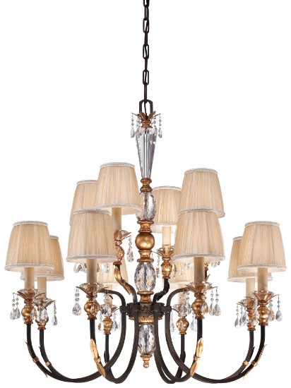 Foto para 60w SW 12 Light Chandelier French Bronze W/ Gold Highlights Pleated Champagne