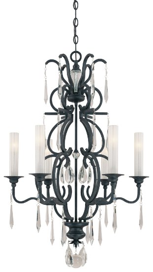 Picture of 40w SW 6 Light Chandelier Castellina Aged Iron White Iris