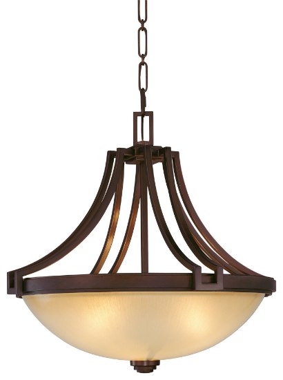 Picture of 100w SW Three Light Bowl Pendant Cimmaron Bronze Brushed Caramel Silk