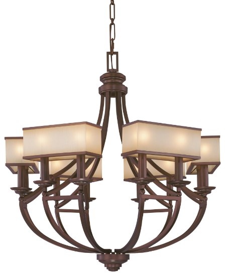 Picture of 60w SW Twelve Light Chandelier Cimmaron Bronze Brushed Caramel Silk