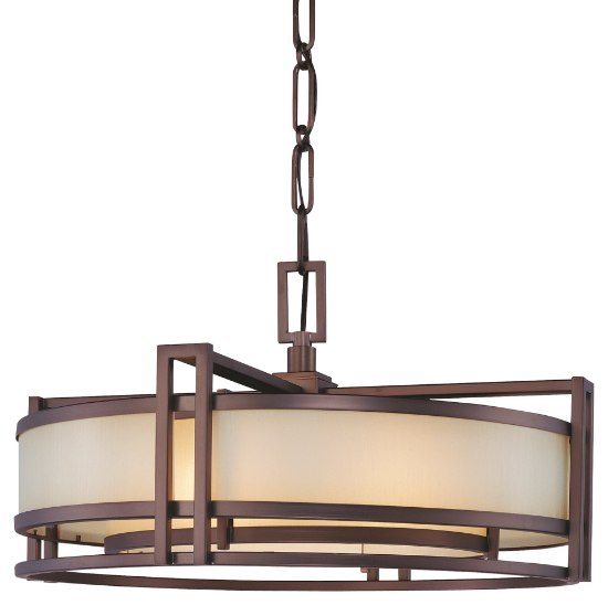 Foto para 100w SW 3 Light Drum Pendant Cimmaron Bronze Brushed Caramel Silk