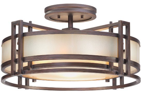 Picture of 60w SW Three Light Semi Flush Cimmaron Bronze Brushed Caramel Silk