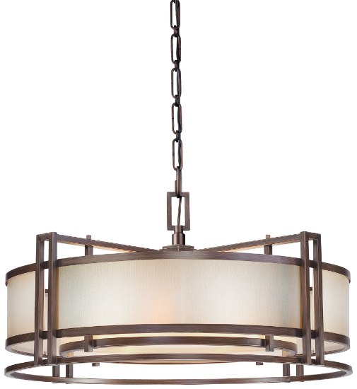 Picture of 100w SW Four Light Drum Pendant Cimmaron Bronze Brushed Caramel Silk