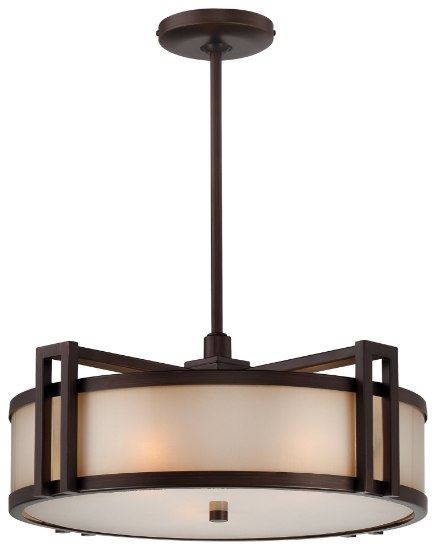 Picture of 100w SW 3 Light Drum Pendant Cimmaron Bronze Brushed Caramel Silk