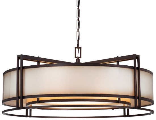 Foto para 100w SW Five Light Drum Pendant Cimmaron Bronze Brushed Caramel Silk