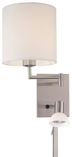 Picture of 95w SW 1 Light Swing Arm Wall Lamp With Reading Light Brushed Nickel White