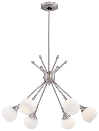 Foto para 60w SW 6 Light Chandelier Brushed Nickel Etched Opal Glass