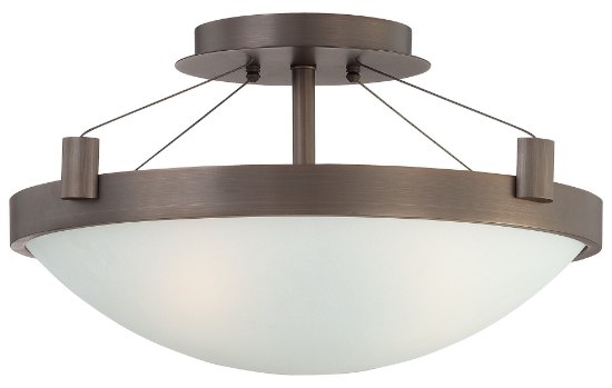 Picture of 60w SW 3 Light Semi Flush Mount Copper Bronze Patina White Frosted