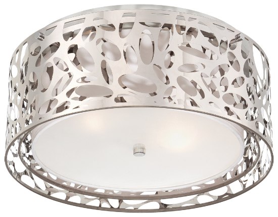 Foto para 60w SW 2 Light Flush Mount Chrome White Linen