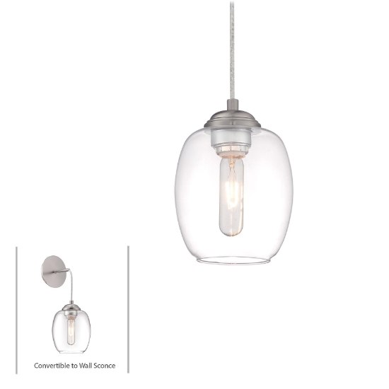 Foto para 60w SW 1 Light Mini Pendant (Convertible To Wall Sconce) Brushed Nickel Clear