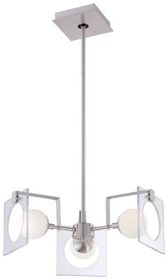 Foto para 40w SW 3 Light Mini Chandelier Brushed Nickel Clear Flat Panel With Etched Opal