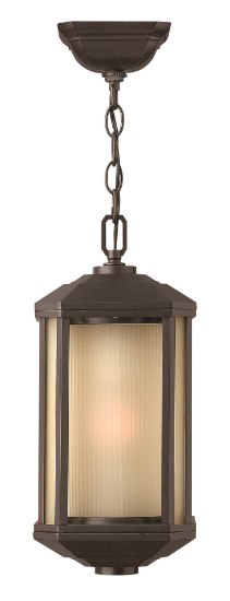 Picture of 100w Outdoor Castelle MED Ribbed Etched Amber Cylinder Bronze Hanging