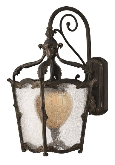 Picture of 100w Outdoor Sorrento MED Clear Seedy and Optic Etched Amber Aged Iron Medium Wall Mount