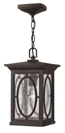 Picture of 15w Outdoor Randolph LED Clear Seedy and Etched Seedy Glass Panels (Option) Black Hanging