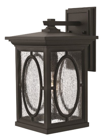 Picture of 15w Outdoor Randolph LED Clear Seedy and Etched Seedy Glass Panels (Option) Black Medium Wall Mount