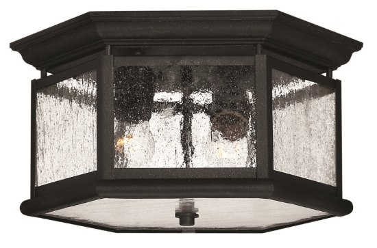 Picture of 60w Outdoor Edgewater MED Clear Seedy Panels Black Flush Mount