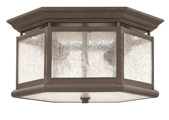 Foto para 60w Outdoor Edgewater MED Clear Seedy Panels Oil Rubbed Bronze Flush Mount