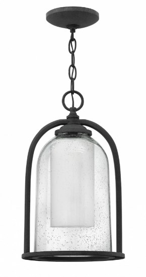 Foto para 15w Outdoor Quincy LED Clear Seedy and White Aged Zinc Hanging