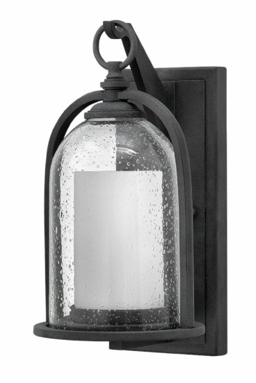 Picture of 100w Outdoor Quincy MED Clear Seedy and White Aged Zinc Medium Wall Mount